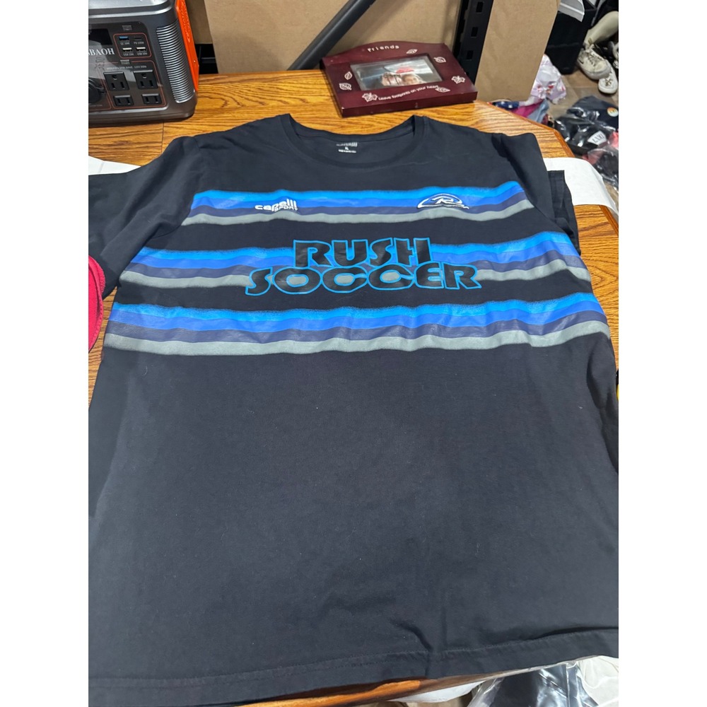Capelli Sport Rush Soccer Graphic Tee Mens XL Black Blue Striped Training Shirt
